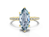 Yellow gold Marquise Cut Diamond Solitaire Ring with Four-Prong Setting and Pavé Band