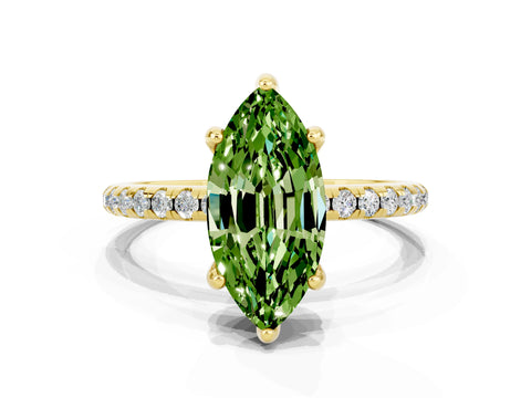 Yellow gold Marquise Cut Diamond Solitaire Ring with Four-Prong Setting and Pavé Band_7