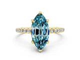 Yellow gold Marquise Cut Diamond Solitaire Ring with Four-Prong Setting and Pavé Band