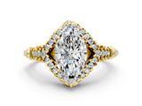 Yellow gold Marquise Cut Diamond Solitaire Ring with Hidden Halo and Pavé Band_27