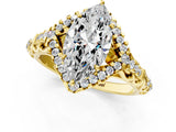 Yellow gold Marquise Cut Diamond Solitaire Ring with Hidden Halo and Pavé Band_28