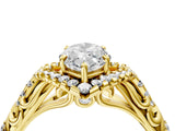 Yellow gold Marquise Cut Diamond Solitaire Ring with Hidden Halo and Pavé Band_31
