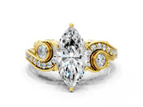 Yellow gold Marquise Cut Diamond Solitaire Ring with Milgrain Pavé Band and Four-Prong Setting_182