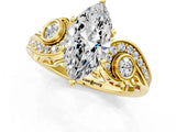 Yellow gold Marquise Cut Diamond Solitaire Ring with Milgrain Pavé Band and Four-Prong Setting_183