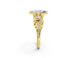 Yellow gold Marquise Cut Diamond Solitaire Ring with Milgrain Pavé Band and Four-Prong Setting_184