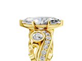 Yellow gold Marquise Cut Diamond Solitaire Ring with Milgrain Pavé Band and Four-Prong Setting_187