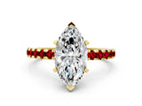 Yellow gold Marquise Cut Diamond Solitaire Ring with Pavé Band and Four-Prong Setting