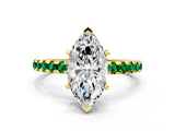 Yellow gold Marquise Cut Diamond Solitaire Ring with Pavé Band and Four-Prong Setting