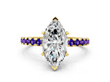 Yellow gold Marquise Cut Diamond Solitaire Ring with Pavé Band and Four-Prong Setting