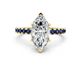 Yellow gold Marquise Cut Diamond Solitaire Ring with Pavé Band and Four-Prong Setting