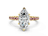 Yellow gold Marquise Cut Diamond Solitaire Ring with Pavé Band and Four-Prong Setting