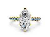 Yellow gold Marquise Cut Diamond Solitaire Ring with Pavé Band and Four-Prong Setting