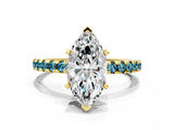 Yellow gold Marquise Cut Diamond Solitaire Ring with Pavé Band and Four-Prong Setting