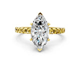 Yellow gold Marquise Cut Diamond Solitaire Ring with Pavé Band and Four-Prong Setting
