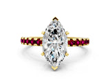 Yellow gold Marquise Cut Diamond Solitaire Ring with Pavé Band and Four-Prong Setting