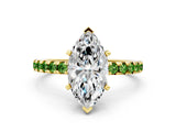 Yellow gold Marquise Cut Diamond Solitaire Ring with Pavé Band and Four-Prong Setting