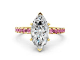 Yellow gold Marquise Cut Diamond Solitaire Ring with Pavé Band and Four-Prong Setting