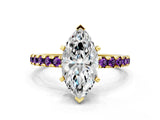 Yellow gold Marquise Cut Diamond Solitaire Ring with Pavé Band and Four-Prong Setting