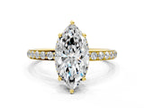 Yellow gold Marquise Cut Diamond Solitaire Ring with Pavé Band and Hidden Halo_26