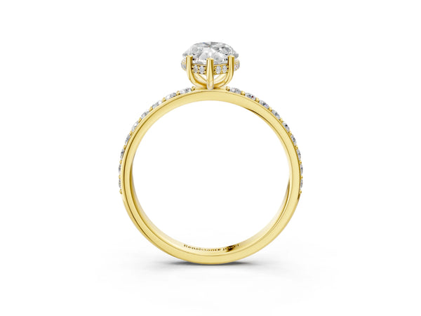 Yellow Gold Marquise Hidden Halo Engagement Ring Setting with Pave Band