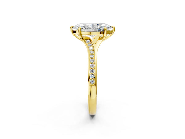 Yellow gold Marquise Cut Diamond Solitaire Ring with Pavé Band and Prong Setting