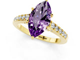 Yellow gold Marquise Cut Diamond Solitaire Ring with Pavé Band and Prong Setting_1