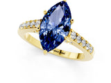 Yellow gold Marquise Cut Diamond Solitaire Ring with Pavé Band and Prong Setting_1