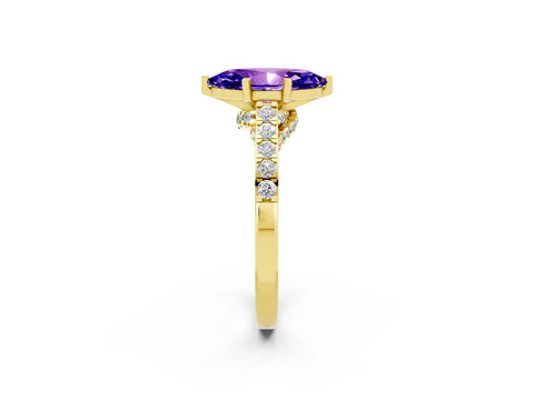 Yellow gold Marquise Cut Diamond Solitaire Ring with Pavé Band and Prong Setting_2