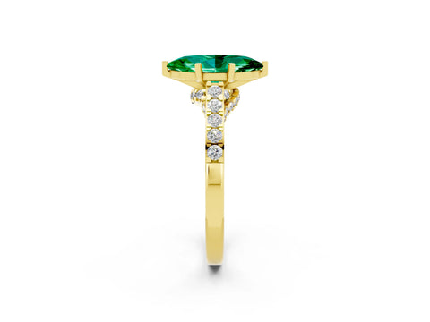 Yellow gold Marquise Cut Diamond Solitaire Ring with Pavé Band and Prong Setting_2