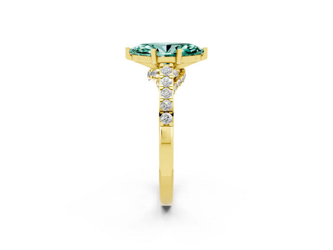 Yellow gold Marquise Cut Diamond Solitaire Ring with Pavé Band and Prong Setting_2