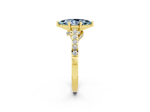 Yellow gold Marquise Cut Diamond Solitaire Ring with Pavé Band and Prong Setting_2