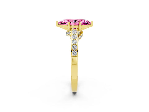 Yellow gold Marquise Cut Diamond Solitaire Ring with Pavé Band and Prong Setting_2