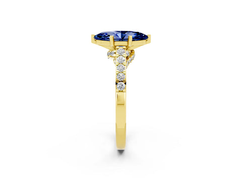 Yellow gold Marquise Cut Diamond Solitaire Ring with Pavé Band and Prong Setting_2