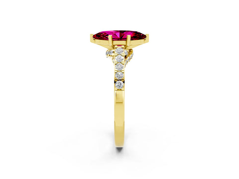 Yellow gold Marquise Cut Diamond Solitaire Ring with Pavé Band and Prong Setting_2