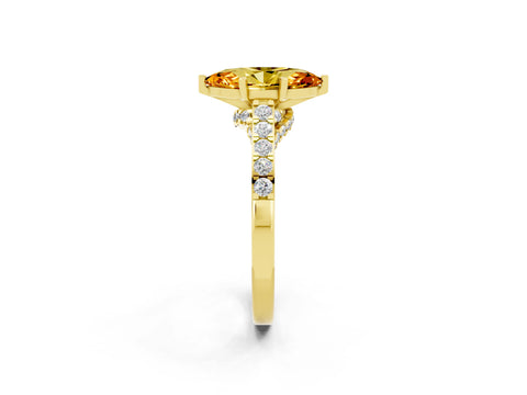 Yellow gold Marquise Cut Diamond Solitaire Ring with Pavé Band and Prong Setting_2