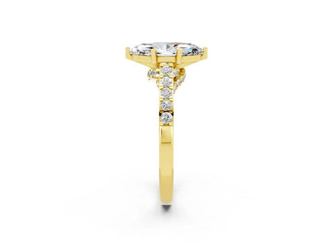 Yellow gold Marquise Cut Diamond Solitaire Ring with Pavé Band and Prong Setting_2