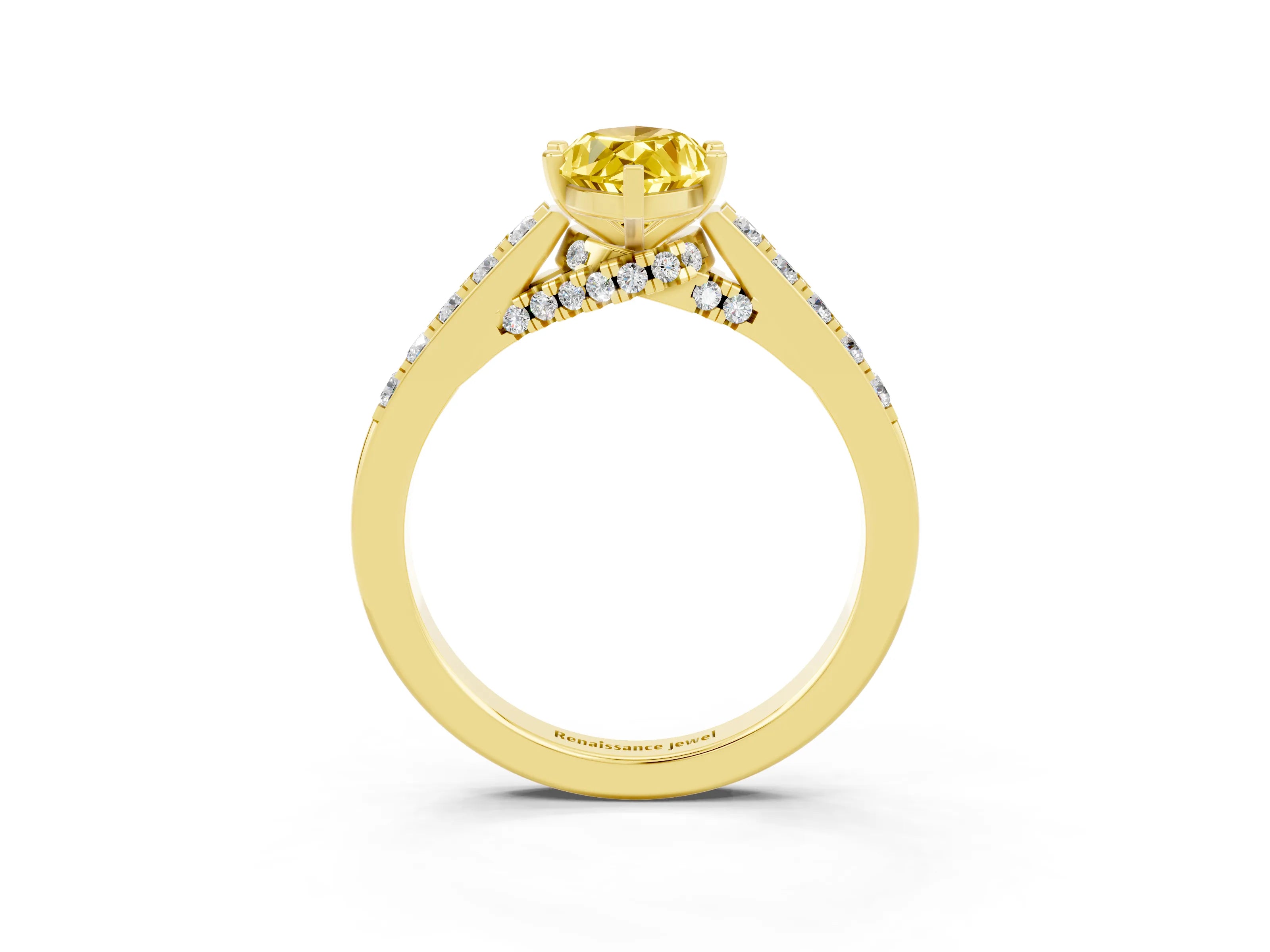 Yellow gold Marquise Cut Diamond Solitaire Ring with Pavé Band and Prong Setting_3