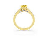 Yellow gold Marquise Cut Diamond Solitaire Ring with Pavé Band and Prong Setting_3