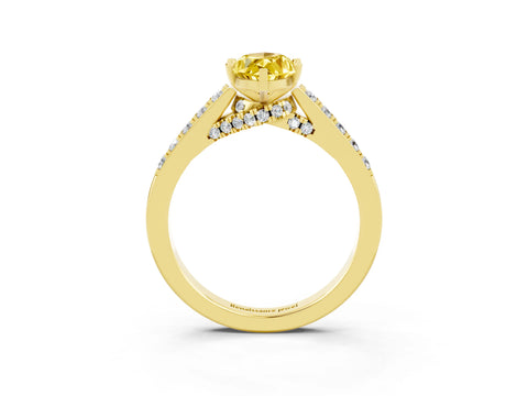 Yellow gold Marquise Cut Diamond Solitaire Ring with Pavé Band and Prong Setting_3