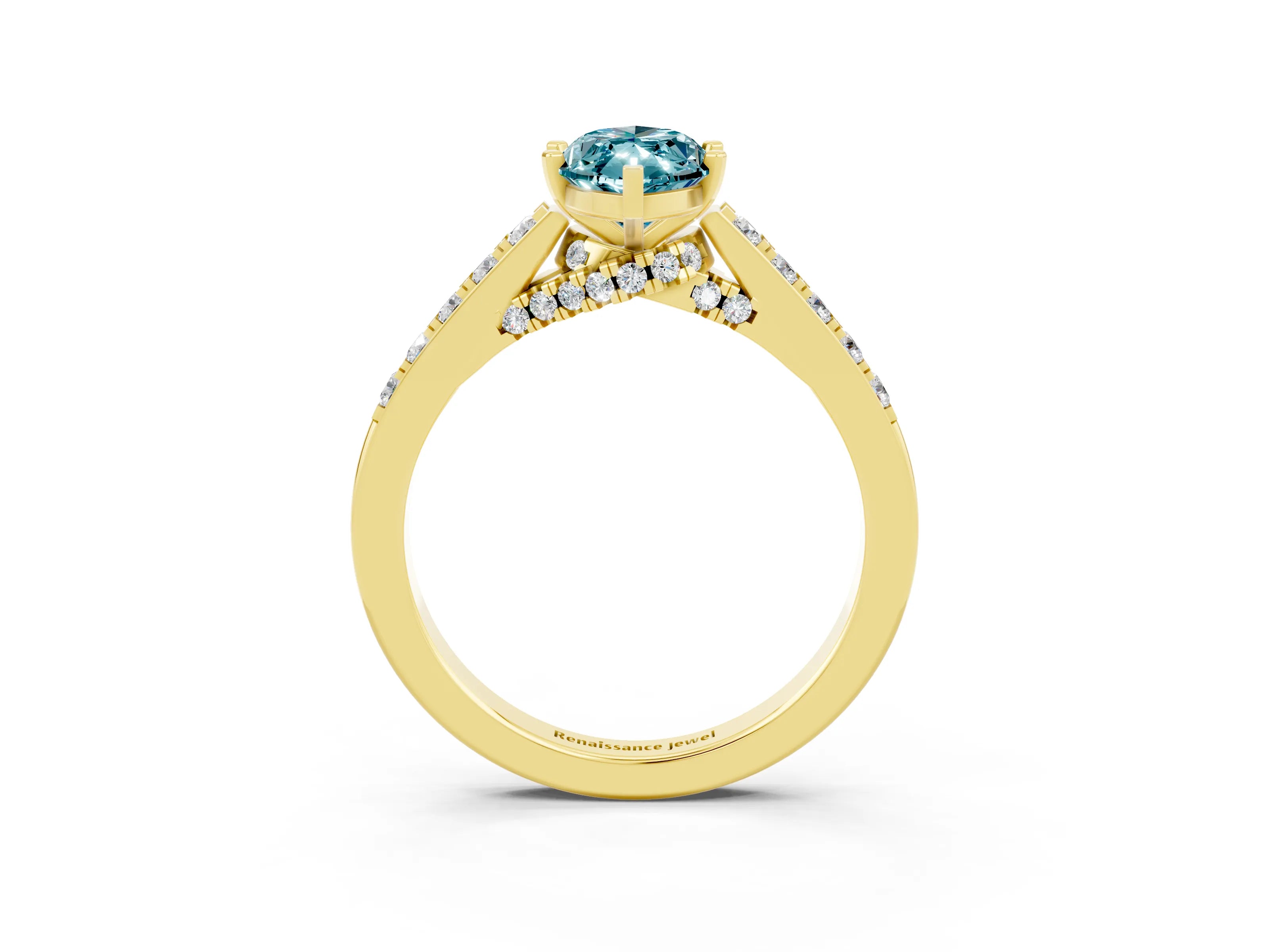 Yellow gold Marquise Cut Diamond Solitaire Ring with Pavé Band and Prong Setting_3