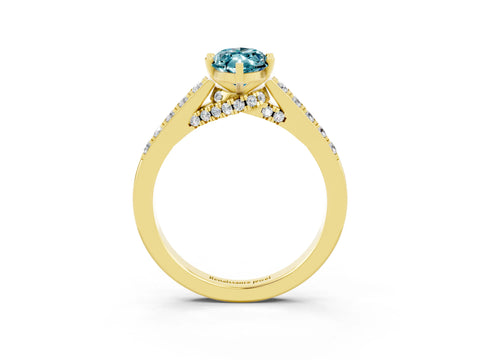 Yellow gold Marquise Cut Diamond Solitaire Ring with Pavé Band and Prong Setting_3