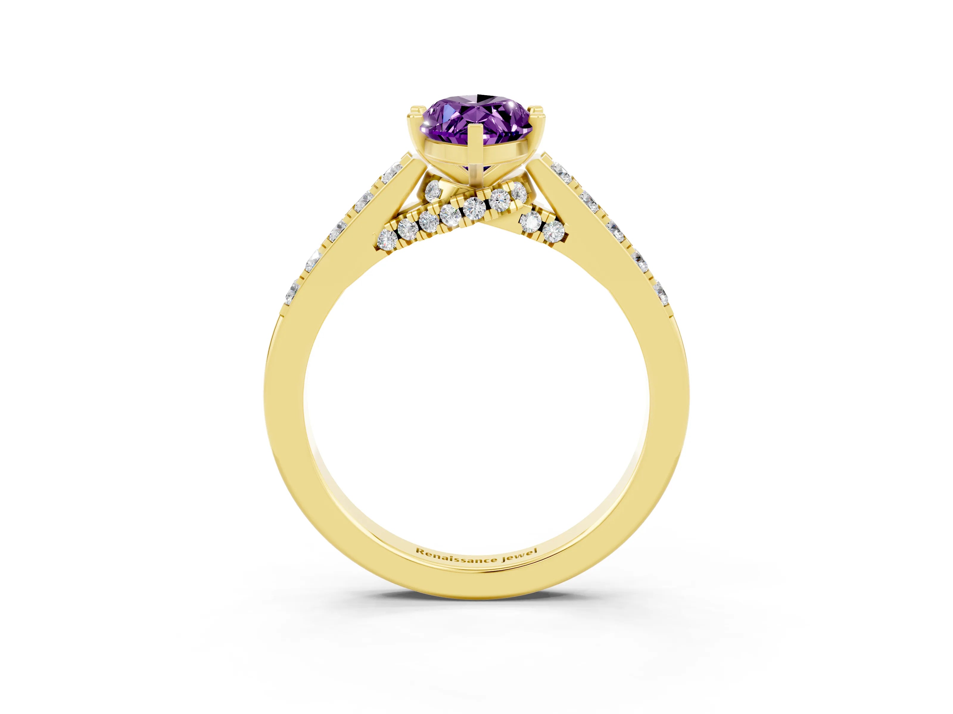 Yellow gold Marquise Cut Diamond Solitaire Ring with Pavé Band and Prong Setting_3