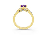 Yellow gold Marquise Cut Diamond Solitaire Ring with Pavé Band and Prong Setting_3