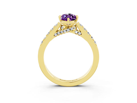 Yellow gold Marquise Cut Diamond Solitaire Ring with Pavé Band and Prong Setting_3