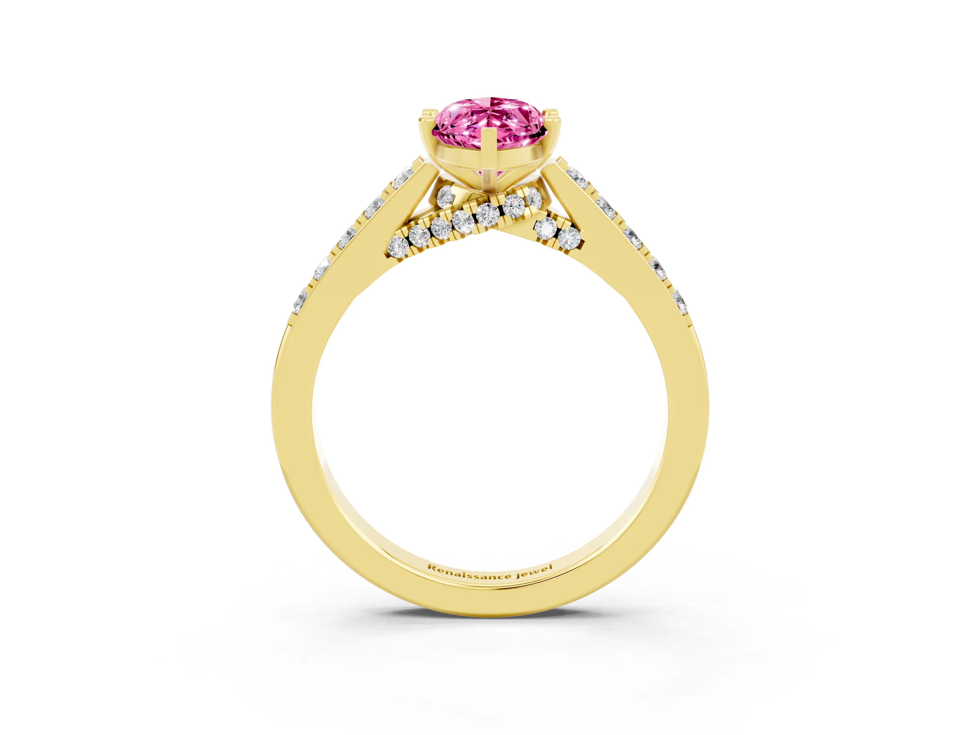 Yellow gold Marquise Cut Diamond Solitaire Ring with Pavé Band and Prong Setting_3