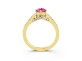 Yellow gold Marquise Cut Diamond Solitaire Ring with Pavé Band and Prong Setting_3