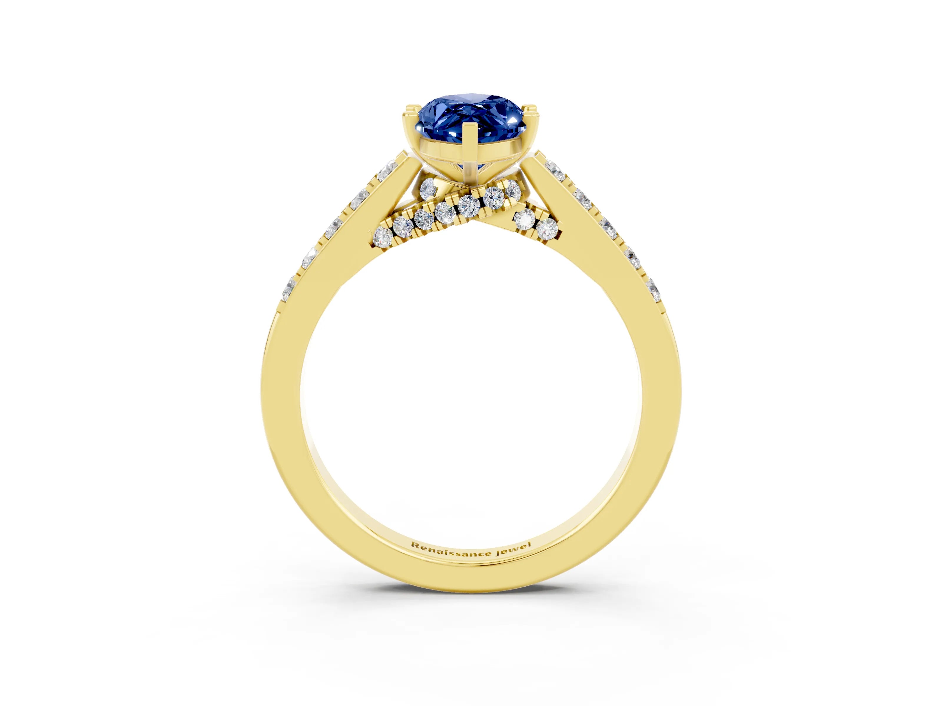 Yellow gold Marquise Cut Diamond Solitaire Ring with Pavé Band and Prong Setting_3