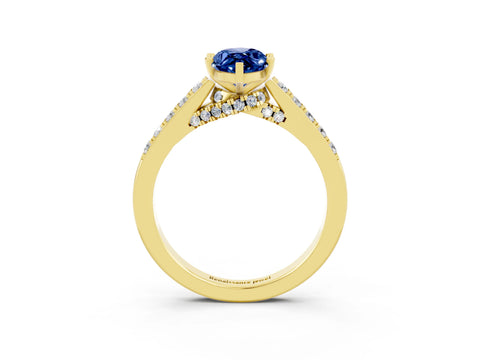 Yellow gold Marquise Cut Diamond Solitaire Ring with Pavé Band and Prong Setting_3