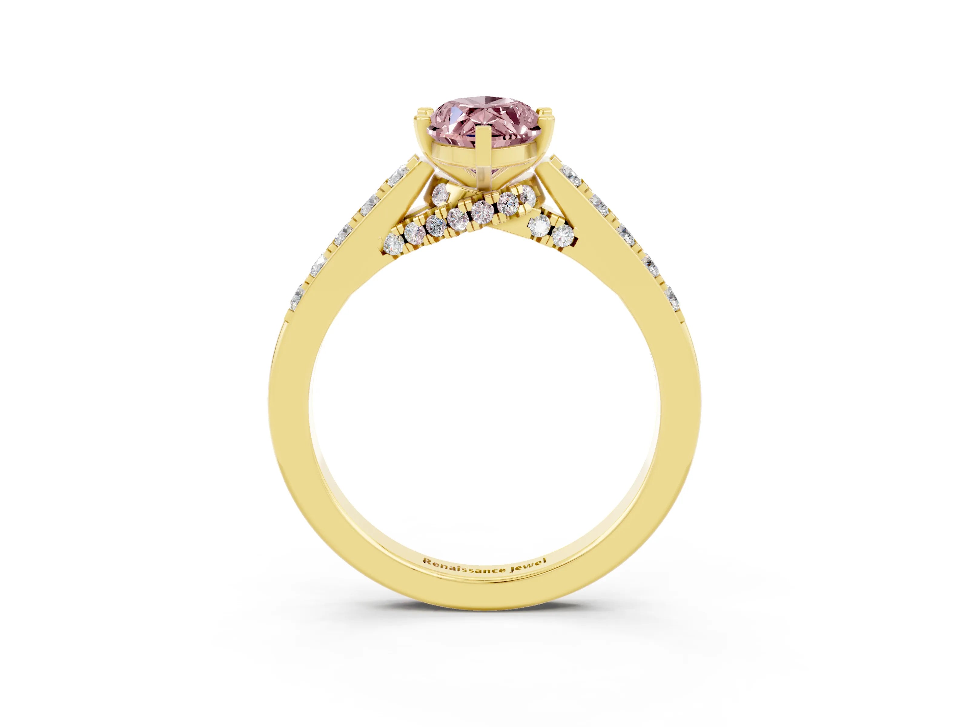 Yellow gold Marquise Cut Diamond Solitaire Ring with Pavé Band and Prong Setting_3