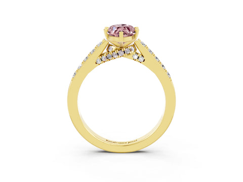 Yellow gold Marquise Cut Diamond Solitaire Ring with Pavé Band and Prong Setting_3